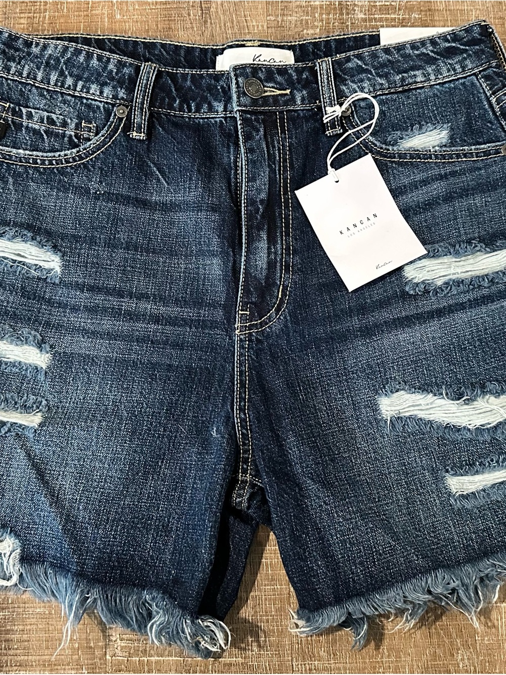 KanCan Dark Blue Distressed Denim Jean Shorts